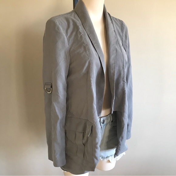GUESS Marciano Malik Soft Blazer Jacket Lyocel Grey Small​ Snap Flap Pockets - Picture 2 of 8